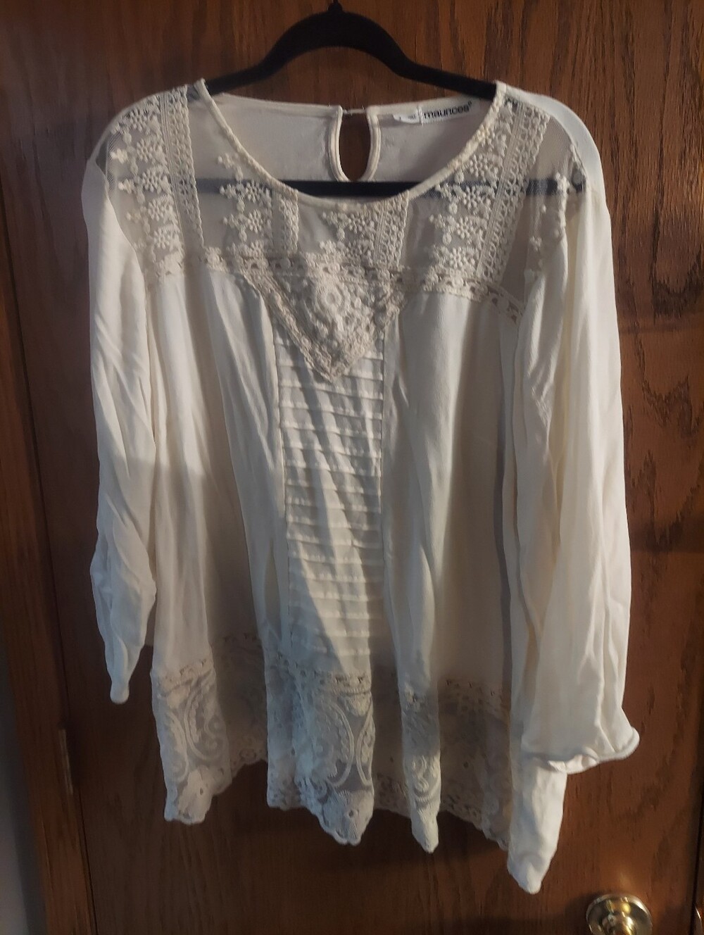 Maurices Cream Boho Embroidered Crochet Lace Trim Blouse 2X